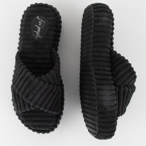 NWT Free People “Two Days In Ibiza” Black Terrycloth Slide Sandals